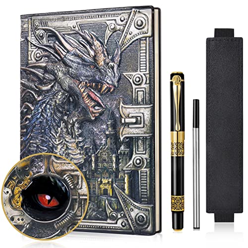 DND Dragon Notizbuch 3D geprägtes Ledertagebuch A5 Antigue Reisetagebuch mit Pen&Pen Sleeve,D&D Daily Diary Lined Writing Notebook(Buntdragon). von JiaoJiRen