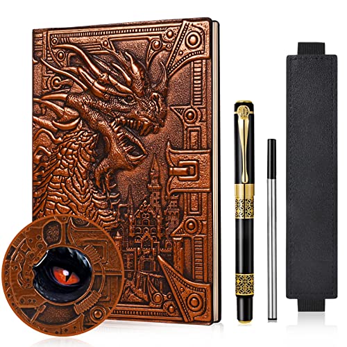 DND Dragon Notizbuch 3D geprägtes Ledertagebuch A5 Antigue Reisetagebuch mit Pen&Pen Sleeve,D&D Daily Diary Lined Writing Notebook(Rotdragon） von JiaoJiRen