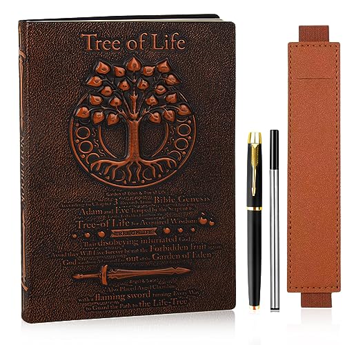 JiaoJiRen Geprägtes Notizbuch, Life-Tree 3D-geprägtes Leder-Tagebuch, A5, Vintage-Reisetagebuch mit Stift- und Stifthülle, handgefertigtes Tagebuch, liniert, Hardcover, Notizblock für Damen und Herren von JiaoJiRen