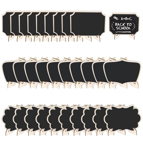 Jicyor 30 Stück Kreidetafel Klein Set, Kleine Tafeln Zum Beschriften, Tafeln zum Beschriften, Buffet Schilder Klein Holz Kreidetafel mit Ständer, Mini-Tafel für Hochzeit Buffet Party Tischdeko von Jicyor