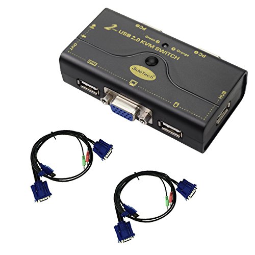 2 Port USB 2.0 VGA KVM Switch Up to 2048x1536 Resolution with USB Hub and Audio for PC or Monitor Switching von JideTech