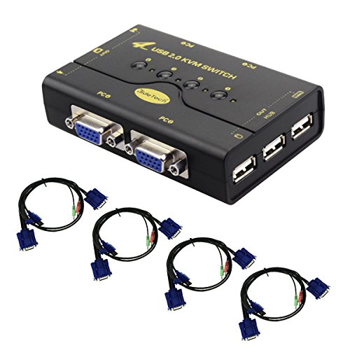 4 Port VGA KVM Switch with USB Hub and Audio Support Wireless Keyboard Mouse Connection and Push Button Switching Function von JideTech