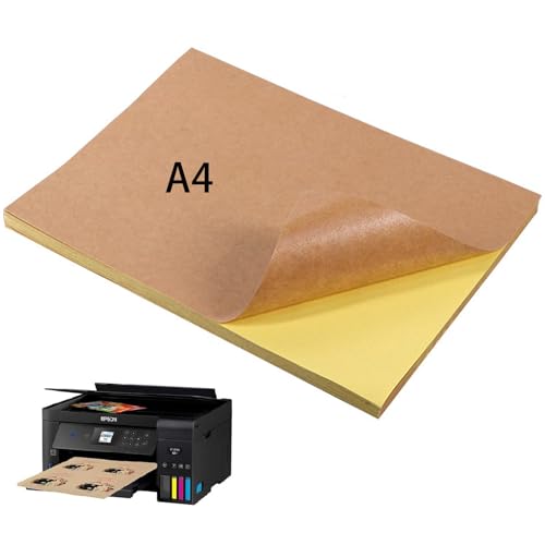 Jidyllic A4 Kraftpapier Aufkleber,A4 Aufkleber Papier Kraftpapier Druckerpapier Selbstklebend Bastelpapier Kopierpapier Pappe zum Bedrucken von Jidyllic