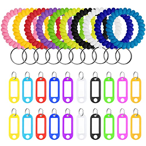 Schlüsselanhänger, 20 Stück Kunststoff Schlüsselanhänger Beschriftbar, Key Label Tags für Türschlüsselkennung, Zuhause, Schule, Hotel, Büro, 10 Farben von JieGuanG