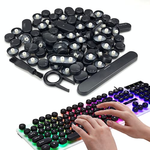 104Pcs Round Punk Keycap Retro Round Keycap, Matte Panel, für mechanische Gaming-Tastatur (Schwarz) mit 1Pcs Keyboard Puller Key Cap Removal Tool und 1Pcs Reinigungsbürste von Jiehaojia