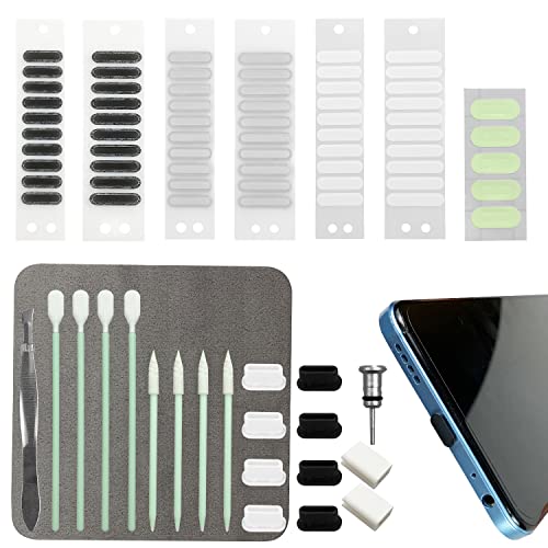 Jiehaojia Handy Staubschutz Kit 87 Stück Geeignet für mit Typ-C-Geräte, Staubdichter Netz-Aufkleber Fluoreszierender Schutzfilm Staubstopper Staubstecker-Organizer von Jiehaojia