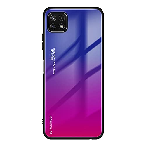 Jierich Hülle für Samsung Galaxy A22 5G Handyhülle,Farbverlauf aus Gehärtetem Glas Stoßfest Mobile Rückseite Case Cover,Kratzfeste Handytasche Silikonhülle Schutzhüllen-Lila Rot von Jierich