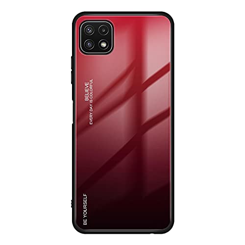 Jierich Hülle für Samsung Galaxy A22 5G Handyhülle,Farbverlauf aus Gehärtetem Glas Stoßfest Mobile Rückseite Case Cover,Kratzfeste Handytasche Silikonhülle Schutzhüllen-Rot schwarz von Jierich