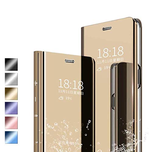 Jierich für Huawei P40 Pro+ Plus Hülle,Flip Transluzent View Miroir Spiegel Cover,Anti-Schock,Standfunktion 360° Protection Smart Schutzhülle für Huawei P40 Pro+ Plus-Gold von Jierich