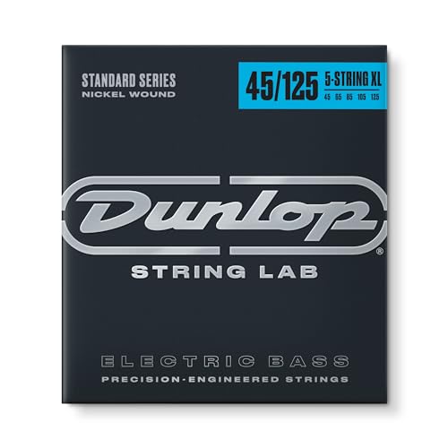 Dunlop Bass Nickel umsponnen DBN45125XL Bass-Saitensatz, 5-saitig, mittel .045"-. 125 Zoll, extra lange Skala von Jim Dunlop