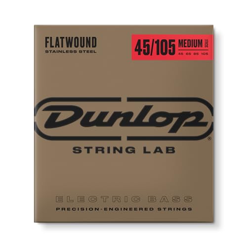 Dunlop Basssaiten mit flachem Boden aus rostfreiem Stahl, mittlere Mensur 45-105 von Jim Dunlop