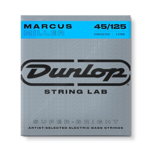 Dunlop DBMMS45125 Sehr helle Basssaiten Marcus Miller, 5-saitiger Mitteltöner. 045 bis .125, 5 Saiten von Jim Dunlop