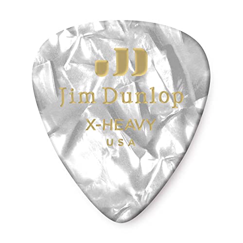 JIM DUNLOP Plektrum Genuine Celluloid Classic, 12 Stück, Perlweiß, extra Stark von Jim Dunlop