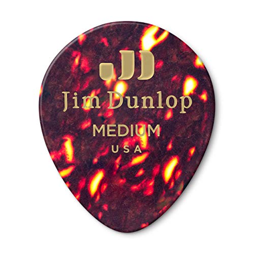 JIM DUNLOP Plektrum Genuine Celluloid Teardrop, 12 Stück, Braun, Medium von Jim Dunlop