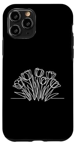 Hülle für iPhone 11 Pro One Line Art Zeichnung Tulpenfelder von Jimbeels