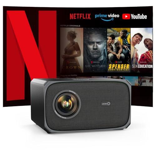 Beamer 4K 【Official Netflix/Autofokus/Auto-6D Trapezkorrektur】 Dolby Audio Projektor 26000LM 800ANSI WiFi6 Bluetooth Beamer Full HD 1080P Unterstützt 4K Jimveo Video Beamer für Heimkino/Outdoor von Jimveo