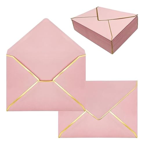 30 Pcs A7 Einladung Umschläge, 5 x 7 Zoll selbstklebende Karte Umschläge V Klappe Umschläge mit Goldrand für Graduierung Einladung Hochzeit Gruß (Rosa) von Jinavoty