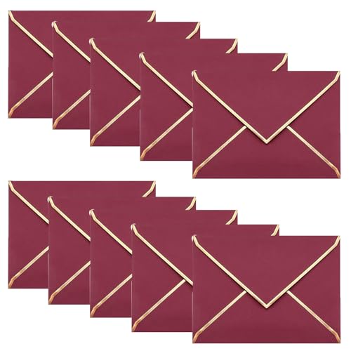 50 Stück A7 Einladung Umschläge, 5 x 7 Zoll Karte Umschläge V Klappe Umschläge mit Goldrand für Hochzeit Geschenkkarten, Einladungen, Graduierung, Baby-Dusche, Parteien (Burgundisch) von Jinavoty