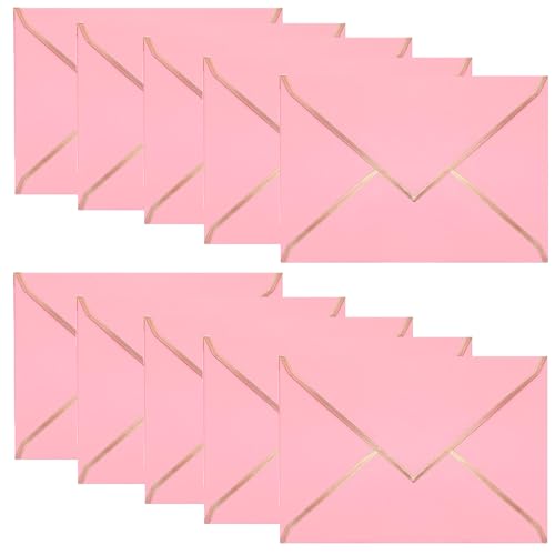 50 Stück A7 Einladung Umschläge, 5 x 7 Zoll Karte Umschläge V Klappe Umschläge mit Goldrand für Hochzeit Geschenkkarten, Einladungen, Graduierung, Baby-Dusche, Parteien (Rosa) von Jinavoty