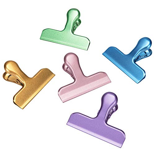 5 Stück große Metall Clips für Tüten, Verschlussklammern für Lebensmittel Beutel, Verschlussclips Brief Klammern aus rostfreiem Edelstahl, Starke Federkraft, Keine Scharfen Kanten (76mm) von Jingleer