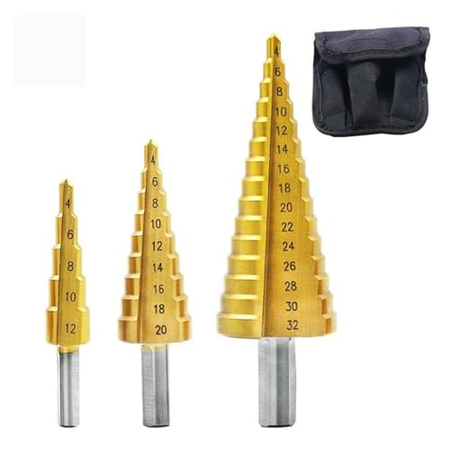 Jingyingtt 4 mm – 32 mm (3/16 Zoll bis 1-1/4 Zoll), Titanbeschichtung, mehrstufig for Blechlochbohrungen, Schneidwerkzeugsatz, Loch-HSS-Unibit-Bohrer in mehreren Größen for Metall, Aluminium und Holz, von Jingyingtt