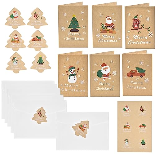 Jinlaili 24Stk Weihnachtskarten mit Umschlägen und Aufkleber, Weihnachten Grußkarten, Weihnachts Kraftpapier Klappkarten, Weihnachtsmann Geschenkkarten, Blanko Grußkarten für Weihnacht Party Einladung von Jinlaili