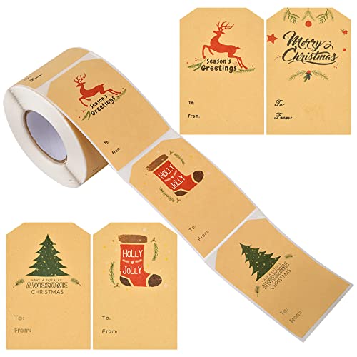 Jinlaili 300 Stück 75*50MM Weihnachten Etiketten Aufkleber, Selbstklebende Etiketten, Geschenk-Namensschild, Geschenksticker, Weihnachtsaufkleber, Geschenkanhänger, Dekorative Aufkleber für Geschenke von Jinlaili