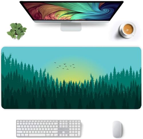 Gaming Mauspad XXL 700x400x3mm Groß Mauspad mit Rutschfester Gummibasis,Verbessert Präzision und Geschwindigkeit Schreibtischunterlage für Laptop, PC - Sonnenuntergang Green Grove von Jinmer