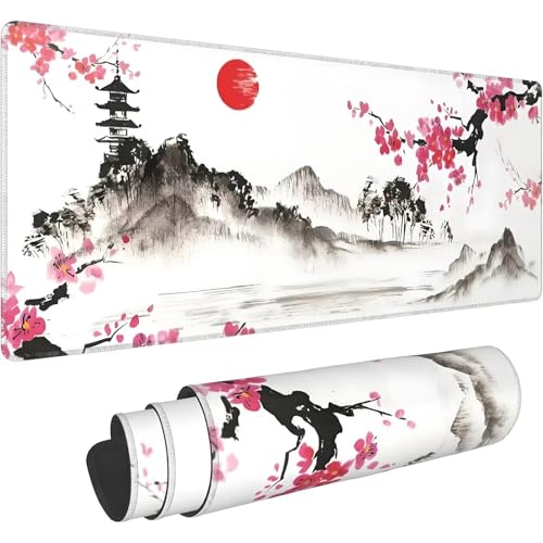 Japanische Tuschemalerei Gaming Mauspad,1200x600x2mm XXL Verlängertes Große Mauspad,Schreibtischunterlage mit Rutschfester Gummibasis,Mauspad für PC,Schreibtisch Pad für Zuhause und Büro von Jinmer