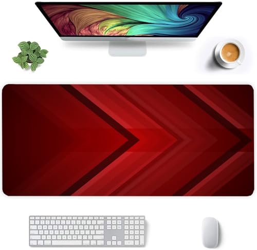 Jinmer Gaming Mauspad XXL 700x400x2mm Groß Mauspad mit Rutschfester Gummibasis,Verbessert Präzision und Geschwindigkeit Schreibtischunterlage für Laptop, PC - Rote Geometrie von Jinmer