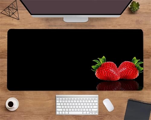 Jinmer Mauspad (600 x 300mm) Verlängertes großes mauspad Schreibtischauflage,Frucht Erdbeere XXL Mauspads genähte Kanten mauspads,rutschfeste Gummibasis,Gaming-Mauspad von Jinmer
