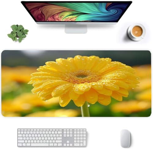 Jinmer Mauspad (700 x 300mm) Verlängertes großes mauspad Schreibtischauflage,Gelbe Blume XXL Mauspads genähte Kanten mauspads,rutschfeste Gummibasis,Gaming-Mauspad von Jinmer