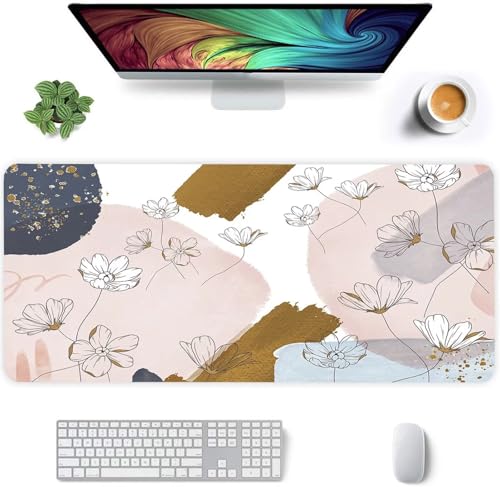 Jinmer Mauspad (800 x 300mm) Verlängertes großes mauspad Schreibtischauflage,Abstrakte Blumen XXL Mauspads genähte Kanten mauspads,rutschfeste Gummibasis,Gaming-Mauspad von Jinmer