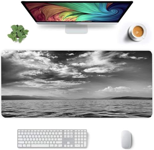 Jinmer Mauspad (800 x 300mm) Verlängertes großes mauspad Schreibtischauflage,Graue Landschaft Meer XXL Mauspads genähte Kanten mauspads,rutschfeste Gummibasis,Gaming-Mauspad von Jinmer