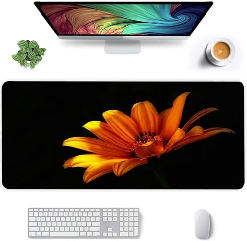 Jinmer Mauspad (800 x 300mm) Verlängertes großes mauspad Schreibtischauflage,Orangefarbenes Gänseblümchen XXL Mauspads genähte Kanten mauspads,rutschfeste Gummibasis,Gaming-Mauspad von Jinmer