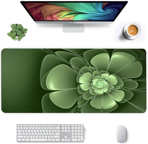 Jinmer Mauspad (800 x 400mm) Verlängertes großes mauspad Schreibtischauflage,Grüne abstrakte Blume XXL Mauspads genähte Kanten mauspads,rutschfeste Gummibasis,Gaming-Mauspad von Jinmer
