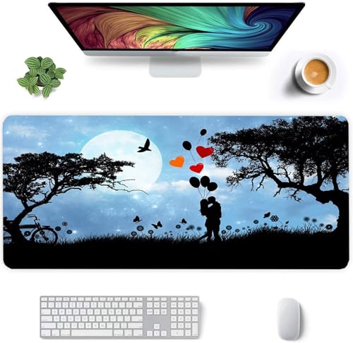 Jinmer Mauspad (900 x 300mm) Verlängertes großes mauspad Schreibtischauflage,Schwarzes Baumpaar XXL Mauspads genähte Kanten mauspads,rutschfeste Gummibasis,Gaming-Mauspad von Jinmer