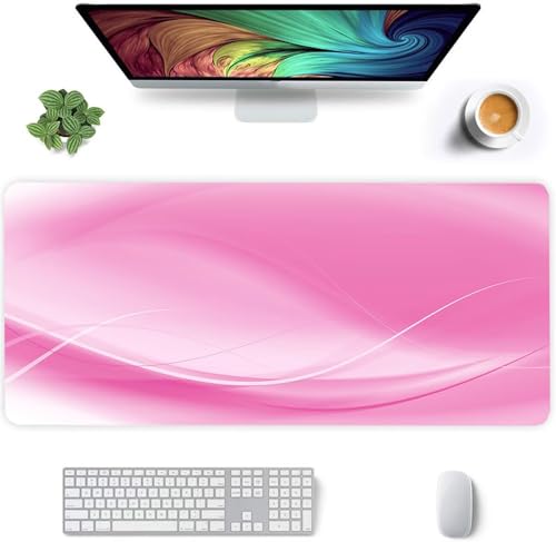 Mauspad (600 x 400mm) Verlängertes großes mauspad Schreibtischauflage,Rosa weiße Linien XXL Mauspads genähte Kanten mauspads,rutschfeste Gummibasis,Gaming-Mauspad von Jinmer