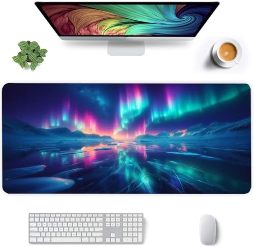 Mauspad Bunte Aurora,Mauspad XXL 600 x 300 x 3mm Gaming Mousepad, Vernähte Kanten Mousepad,mit Anti-Rutsch für PC, Laptop Mauspad Bunte Aurora,Mauspad XXL 600 x 300 x 3mm Gaming Mousepad, Vernähte Kanten Mousepad,mit Anti-Rutsch für PC, Laptop von Jinmer
