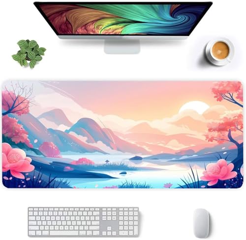 Mauspad Landschaftsblumen,Mauspad XXL 800 x 400 x 2mm Gaming Mousepad, Vernähte Kanten Mousepad,mit Anti-Rutsch für PC, Laptop Mauspad Landschaftsblumen,Mauspad XXL 800 x 400 x 2mm Gaming Mousepad, Vernähte Kanten Mousepad,mit Anti-Rutsch für PC, Laptop von Jinmer