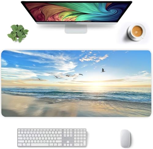 Mauspad Sonniger Meerblick,Mauspad XXL 1200 x 600 x 3mm Gaming Mousepad, Vernähte Kanten Mousepad,mit Anti-Rutsch für PC, Laptop Mauspad Sonniger Meerblick,Mauspad XXL 1200 x 600 x 3mm Gaming Mousepad, Vernähte Kanten Mousepad,mit Anti-Rutsch für PC, Laptop von Jinmer