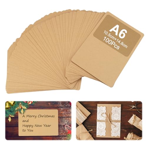 100 Stück A6 Kraftpapier Karten,14,8 x 10,5 cm Karteikarten Blanko,350 g/m² Kraftpapier Blanko Karten zum Selbstgestalten,Blanko Postkarten Weihnachtskarten,für Grußkarten,Einladungen,Bedrucken von Jinsion