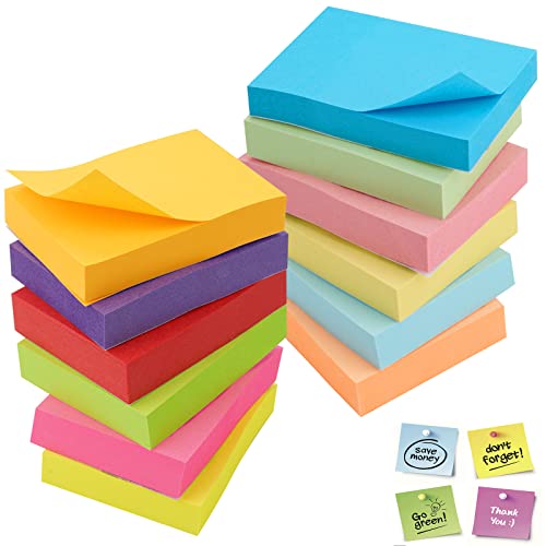 1200 Blatt Klebezettel Notizzettel Bunt 50mm x 38mm Selbstklebende Haftnotizzettel Farbige Haftnotizen Notizblöcke Notizblock Klebend 12 Farben Quadratische Sticky Notes für Büro, Schule, Familie von Jinsion