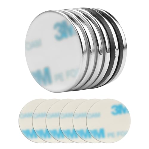 6 Stück 30x3 mm Neodym Magnete,Runde Selbstklebende Powermagnete,Magnete Stark Selbstklebend,Mini Klebemagnete,Tragfähig 8Kg Scheibenmagnet mit 6 Selbstklebende,für Whiteboard,Kühlschrank,Basteln von Jinsion