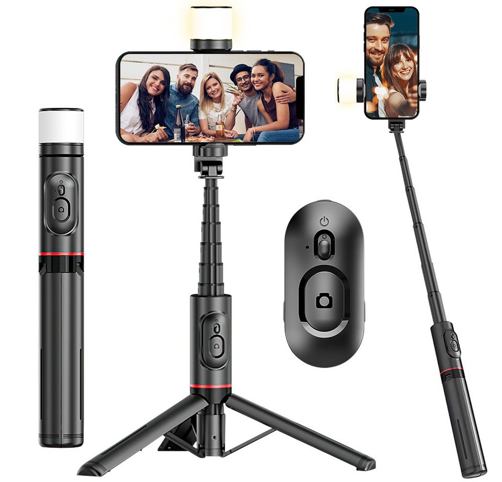 Jioson Handy-Selfie-Stick multifunktionaler Handy-Halterung Teleskop Stative Halterung, (Unterstützt horizontale und vertikale Aufnahmen, mit 360° drehbares Aufhelllicht und rutschfesten Füßen, Mini-Selfie-Stick,Android, i0S sind kompatibel) von Jioson