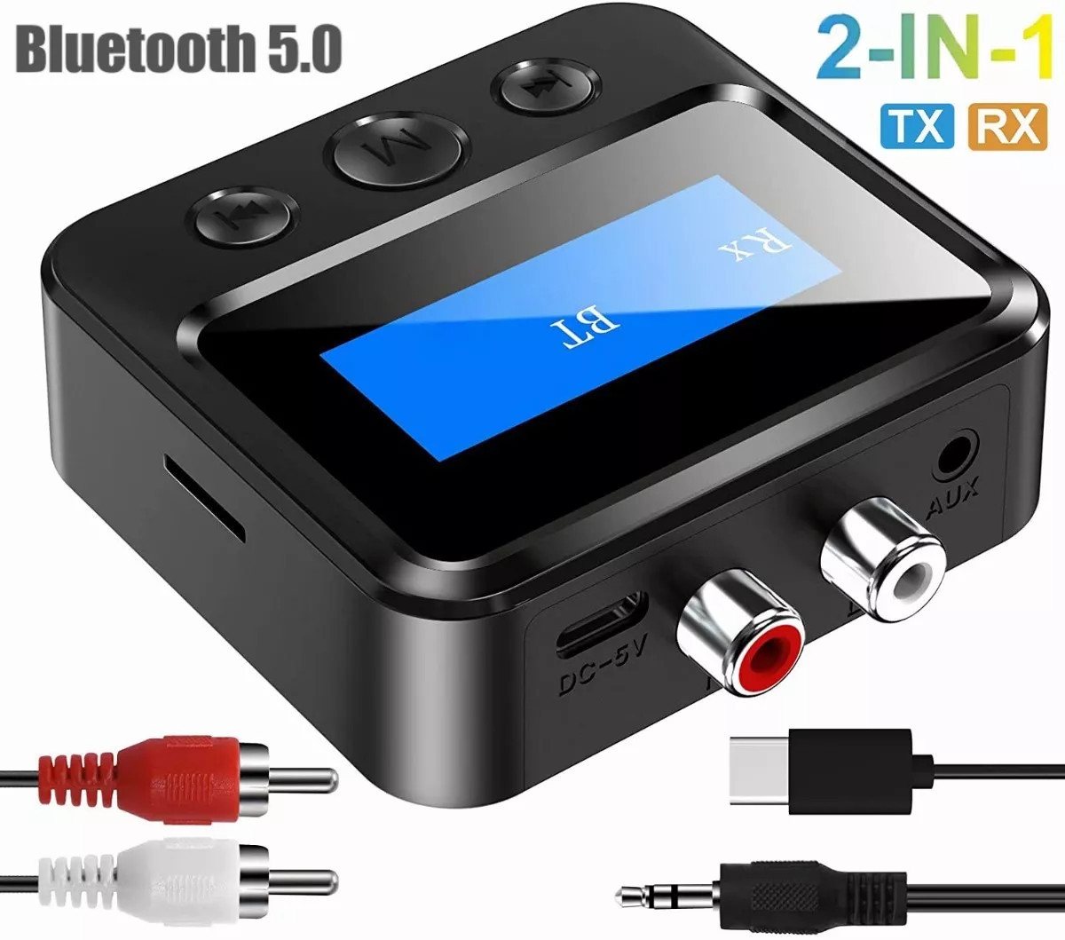 Jioson KFZ-Transmitter Bluetooth 5.0 KFZ Radio Audio Adapter 2in1 Bluetooth-Adapter, LCD-Display und TF-Kartensteckplatz von Jioson