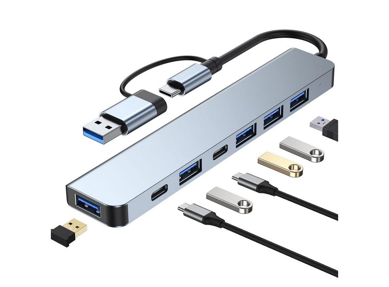Jioson USB C Hub 3.0, 7 in 2 Multiport Typ C Hub Adapter mit 1 USB Adapter von Jioson