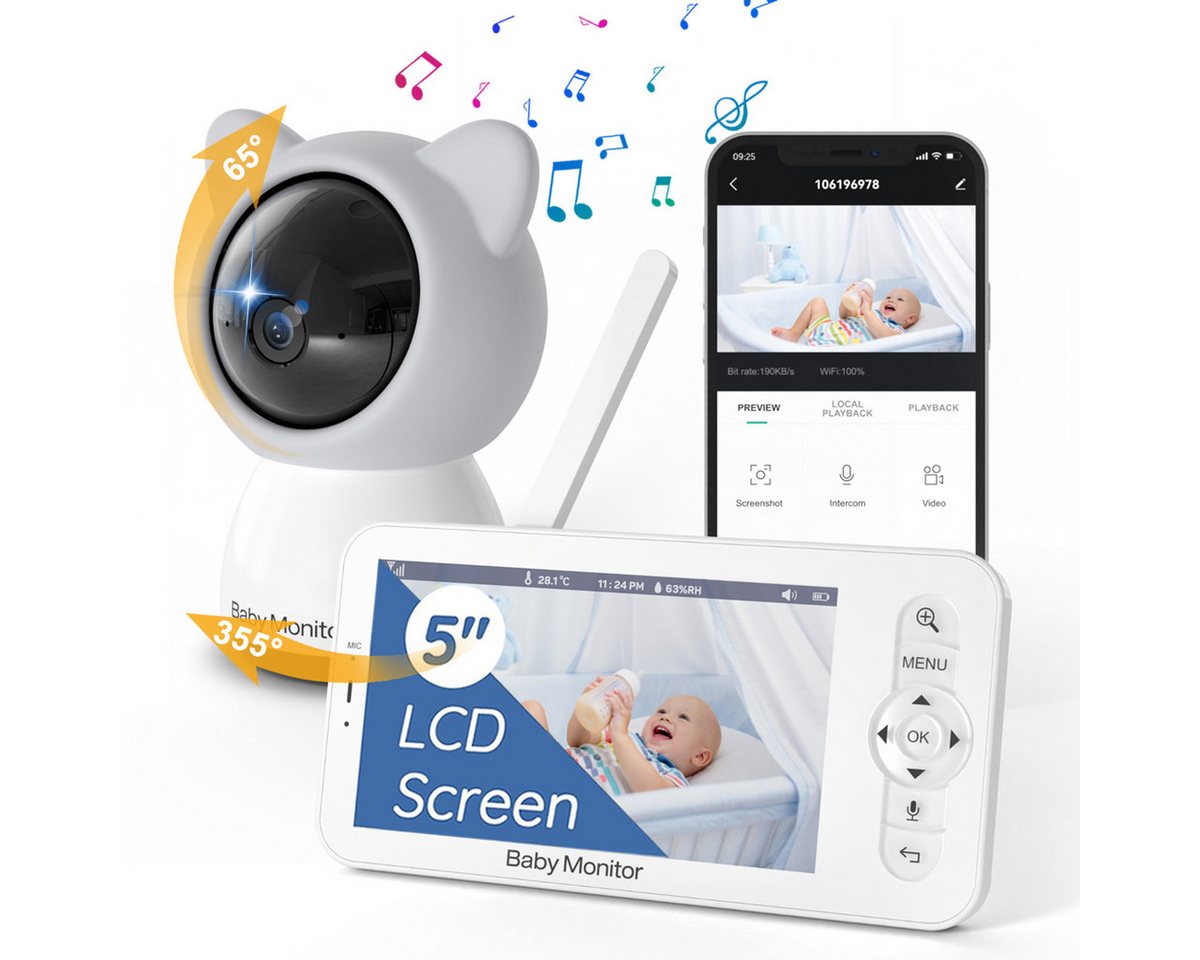 Jioson Video-Babyphone Video-Babyphone Babyphone mit Kamera, Video Baby Monitor Europanorm, habe Schütteln Sie das blaue Lied, Temperatur und Luftfeuchtigkeit Erkennung, Timing, Unterstützung Zwei-Wege-Gegensprechanlage, weinen Erkennung, Infrarot-Licht,für Babys und Senioren,Haustier von Jioson