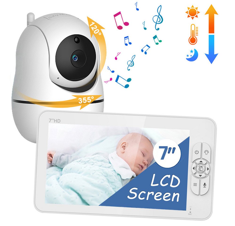 Jioson Video-Babyphone Video-Babyphone Babyphone mit Kamera, Video Baby Monitor Europanorm, Infrarot-Nachtsicht, Temperaturanzeige, Schlaflieder, Zwei-Wege-Audio, mit VOX Modus 2.4 GHz Gegensprechfunktion, Extra Großer 7-Zoll-LCD-Bildschirm von Jioson
