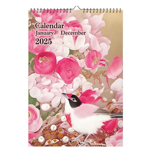 2025 Blumen- und Vogelkalender mit Haken, handgefertigter Wandkalender, Blumen- und Vogelkalender, Tischkalender (28 x 21 cm) von Jipersuo